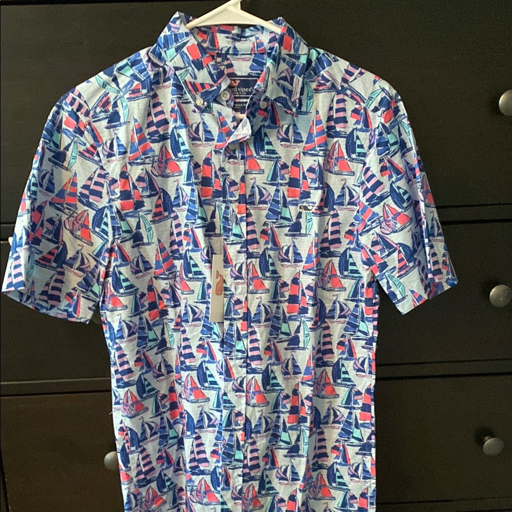 Vineyard Vines Men's Sailboat Print Shirt - Blue and Red